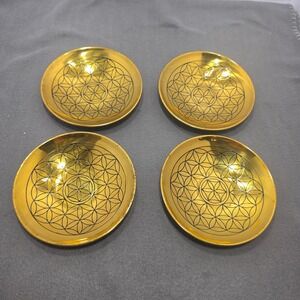 Vrinda Flower of Life Brass Offering Bowls Set of 4 Sacred Geometry Altar Decor